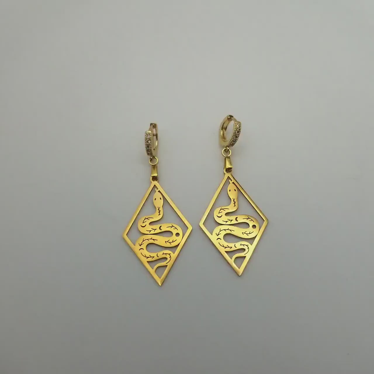 Egyptian Snake Drop Earrings, 18k Gold Plated Serpent Huggies, Waterproof Celestial Jewelry