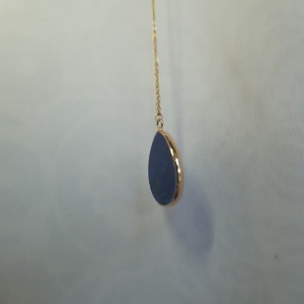 Lapis Lazuli Pendant Necklace 18k Gold Plate Teardrop Shape