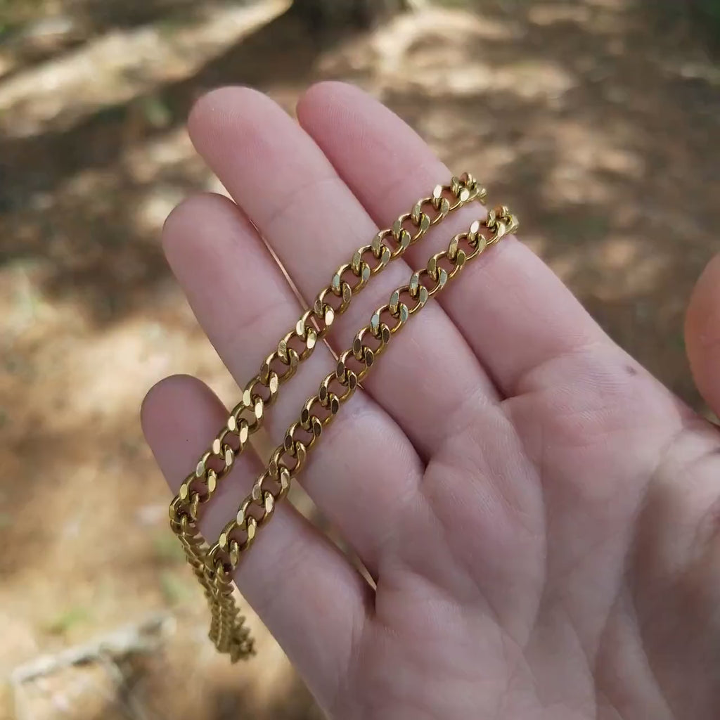 5mm 18k Gold Plated Cuban Link Chain, Waterproof Tarnish Free Necklace, Stainless Steel Unisex Jewelry