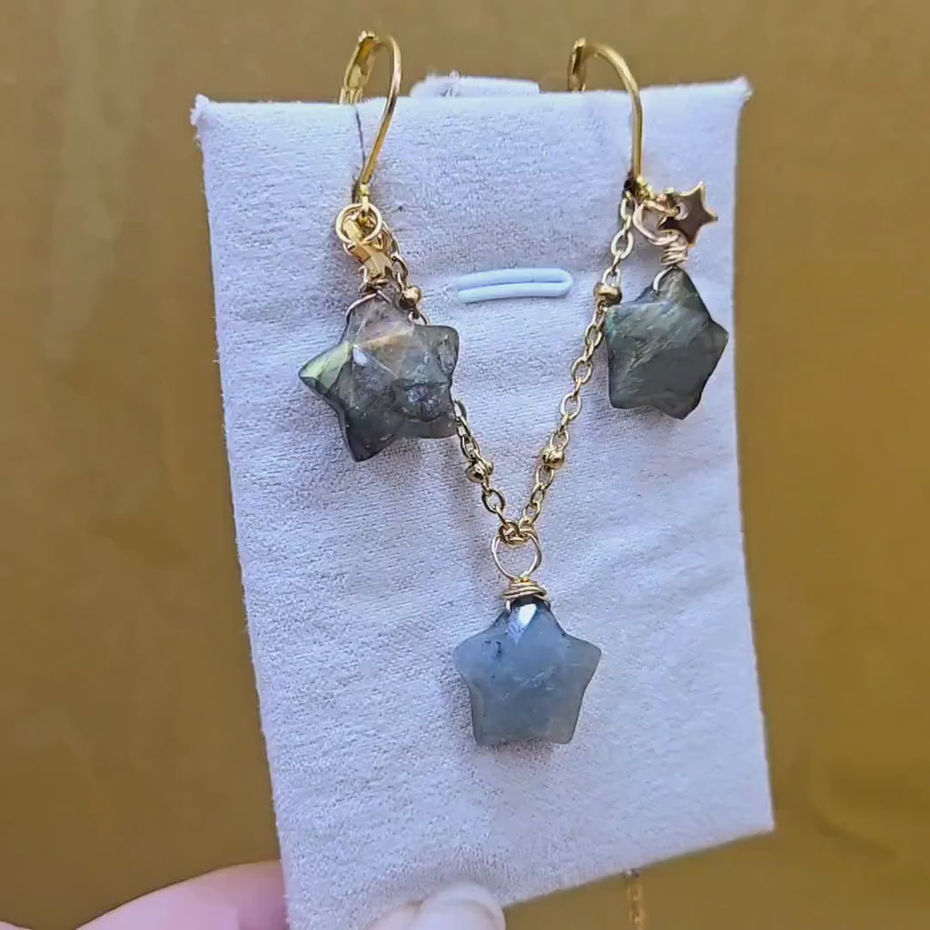 Natural Labradorite Star Jewelry Set, 18K Gold Plated, Tarnish Resistant, Waterproof