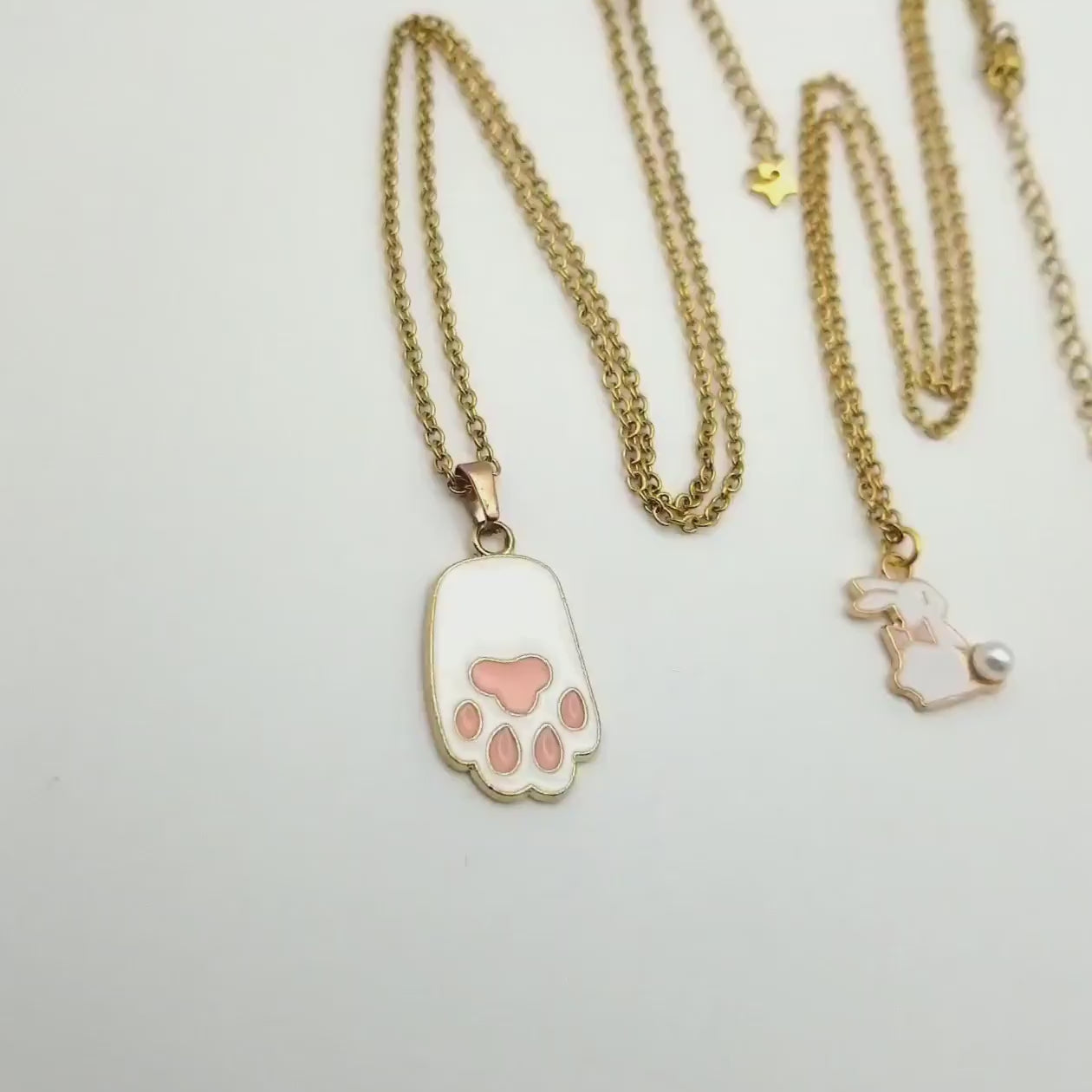 Gold Easter Bunny Necklace, Rabbit Foot Pendant, Stainless Steel