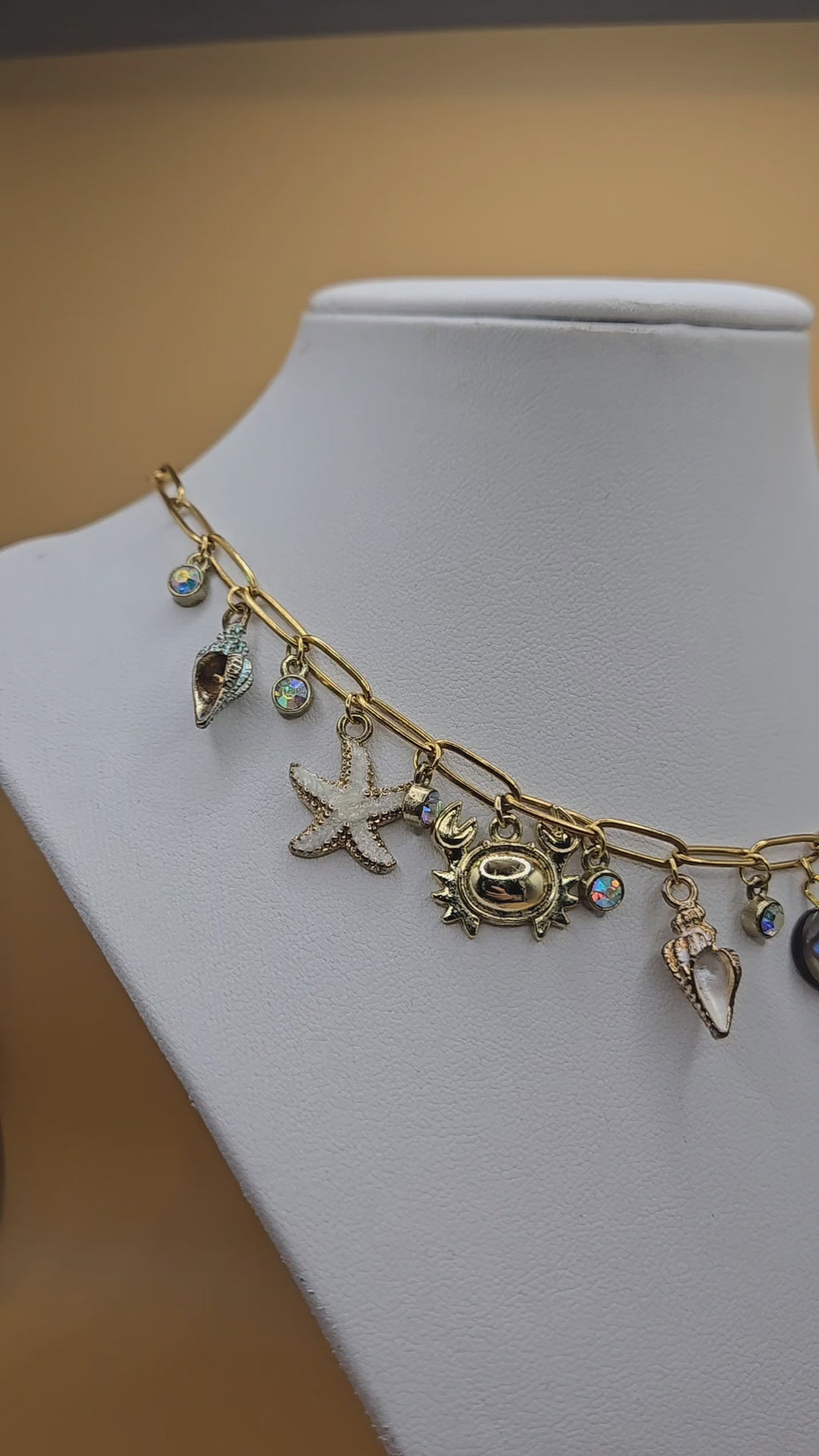 18k Beach Charm Necklace Gold Plated Stainless Steel Paperclip Chain Oceanic Necklace Mermaid Jewelry Abalone Shell and Summer Charms : One of a Kind