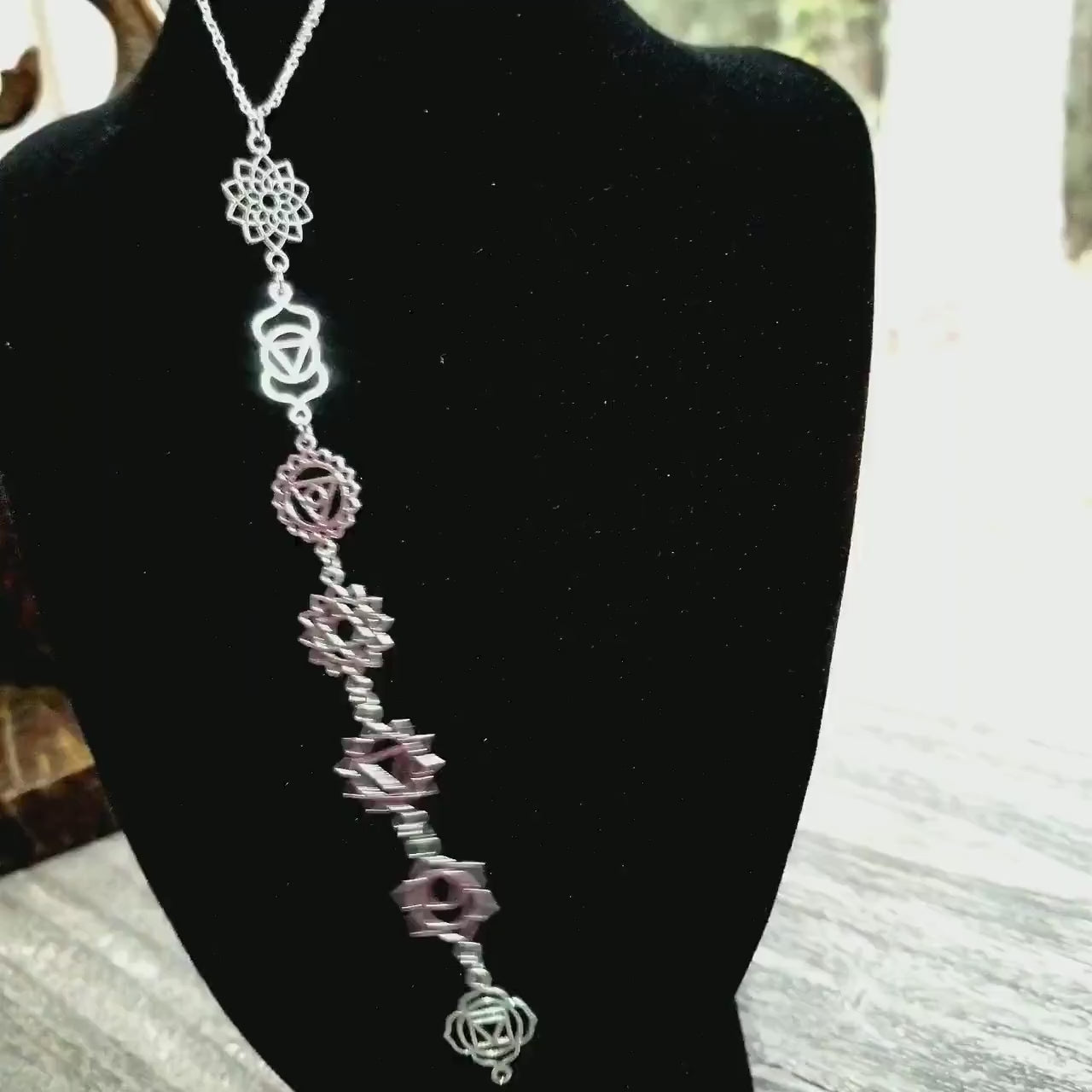 7 Chakra Sterling Silver and Stainless Steel Pendant Necklace: Spiritual Alignment Jewelry