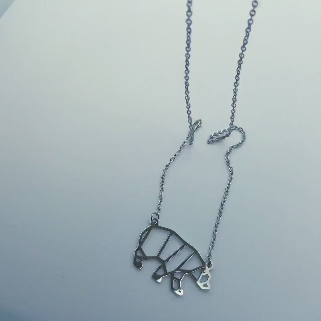 Geometric Bear Necklace: Stainless Steel Polar Bear Pendant