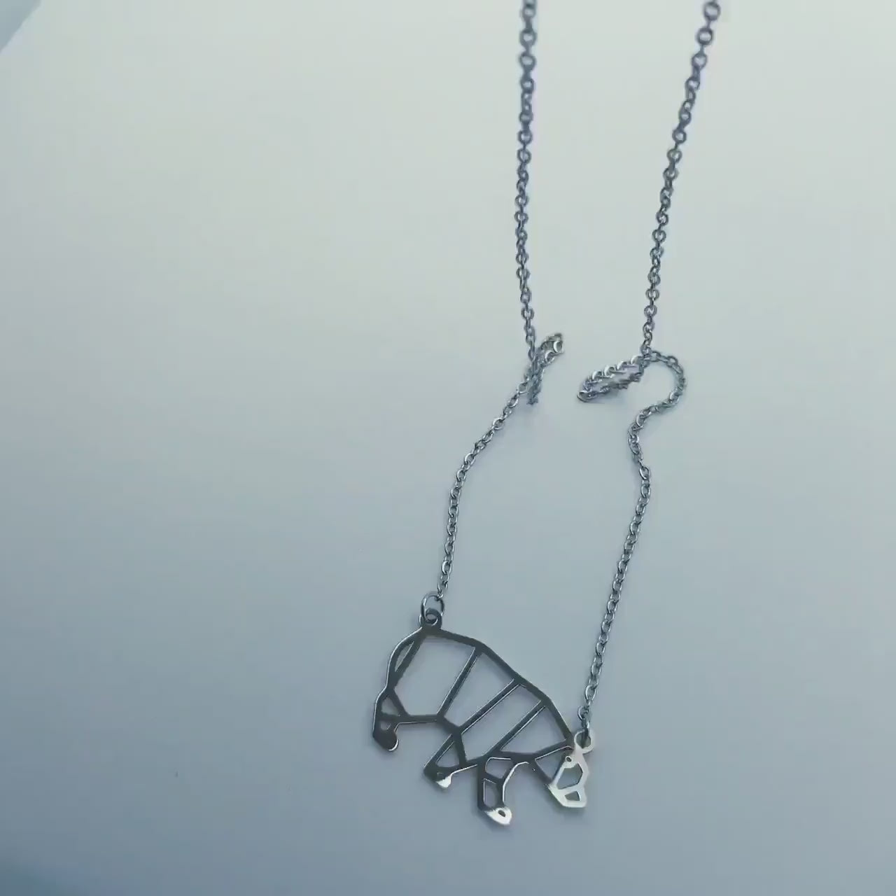 Geometric Bear Necklace: Stainless Steel Polar Bear Pendant