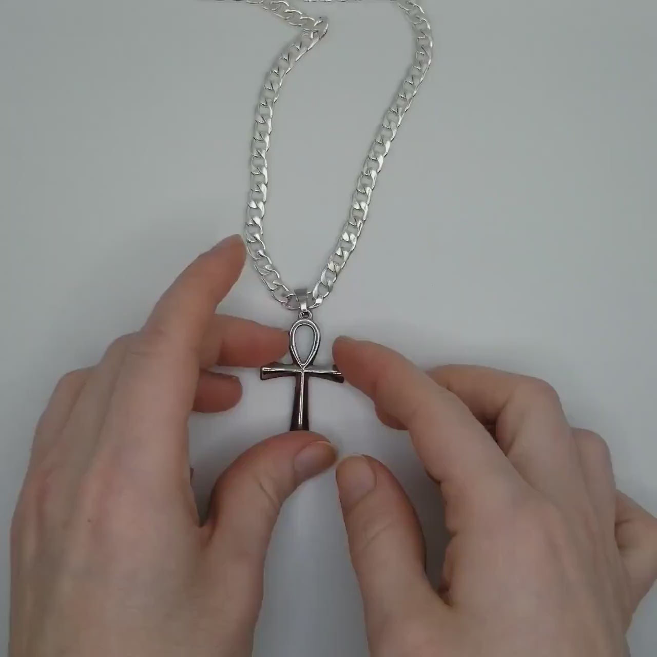 Stainless Steel Cuban Chain Ankh Necklace: Unisex Key of Life Pendant