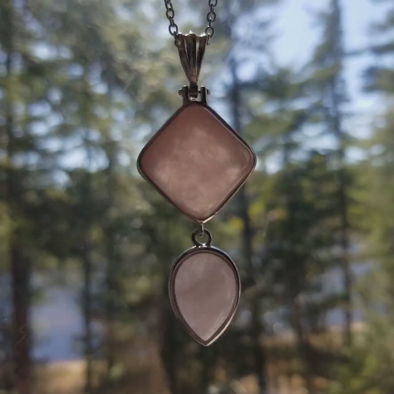 Geometric Rose Quartz Pendant: Stainless Steel Teardrop Necklace