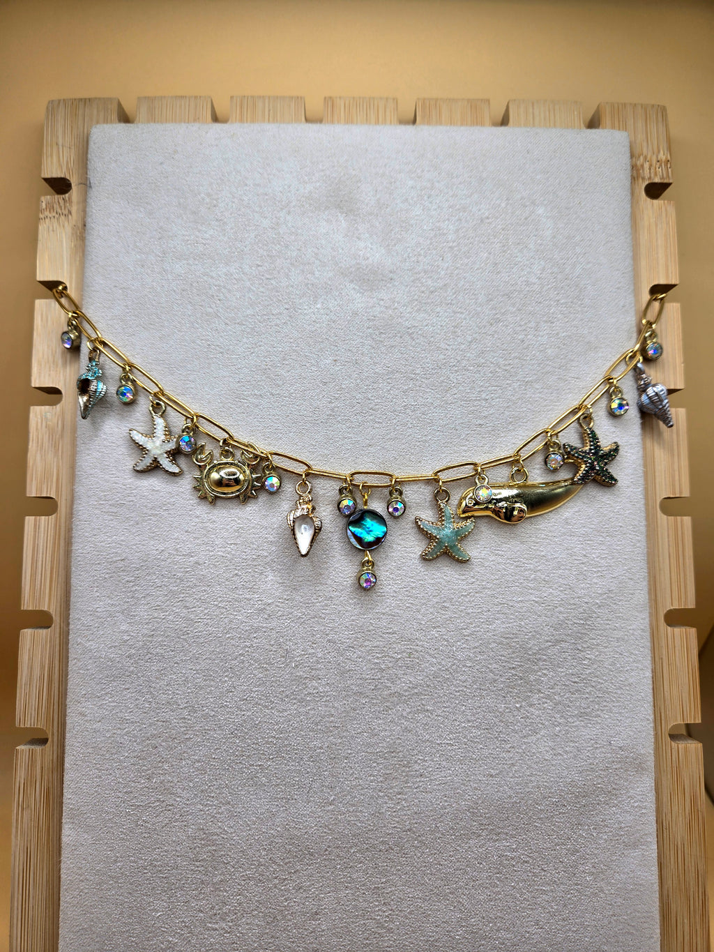 18k Beach Charm Necklace Gold Plated Stainless Steel Paperclip Chain Oceanic Necklace Mermaid Jewelry Abalone Shell and Summer Charms : One of a Kind