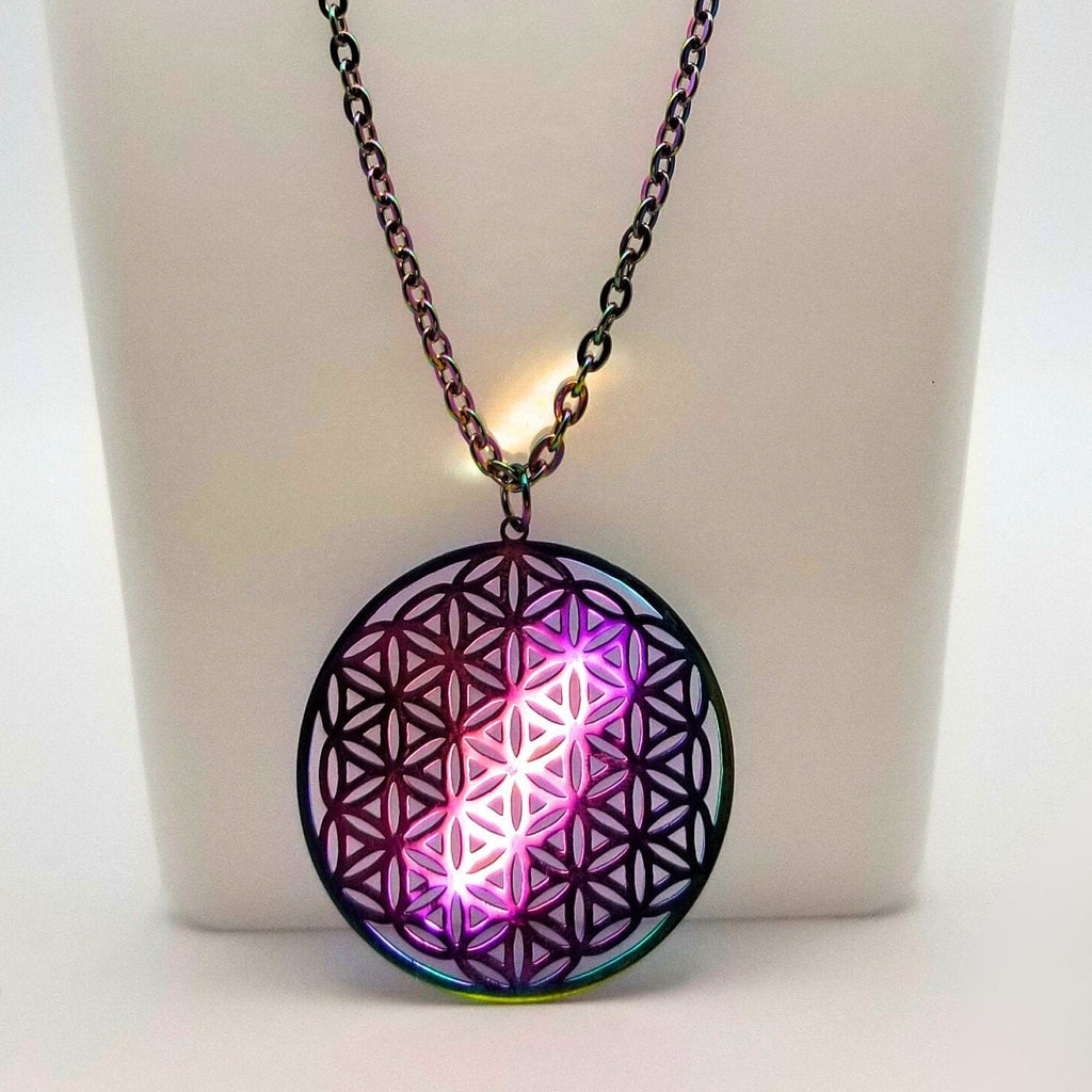 Rainbow Flower of Life Necklace | Reversible Sacred Geometry | Two Looks in One | Waterproof Artisan Jewelry