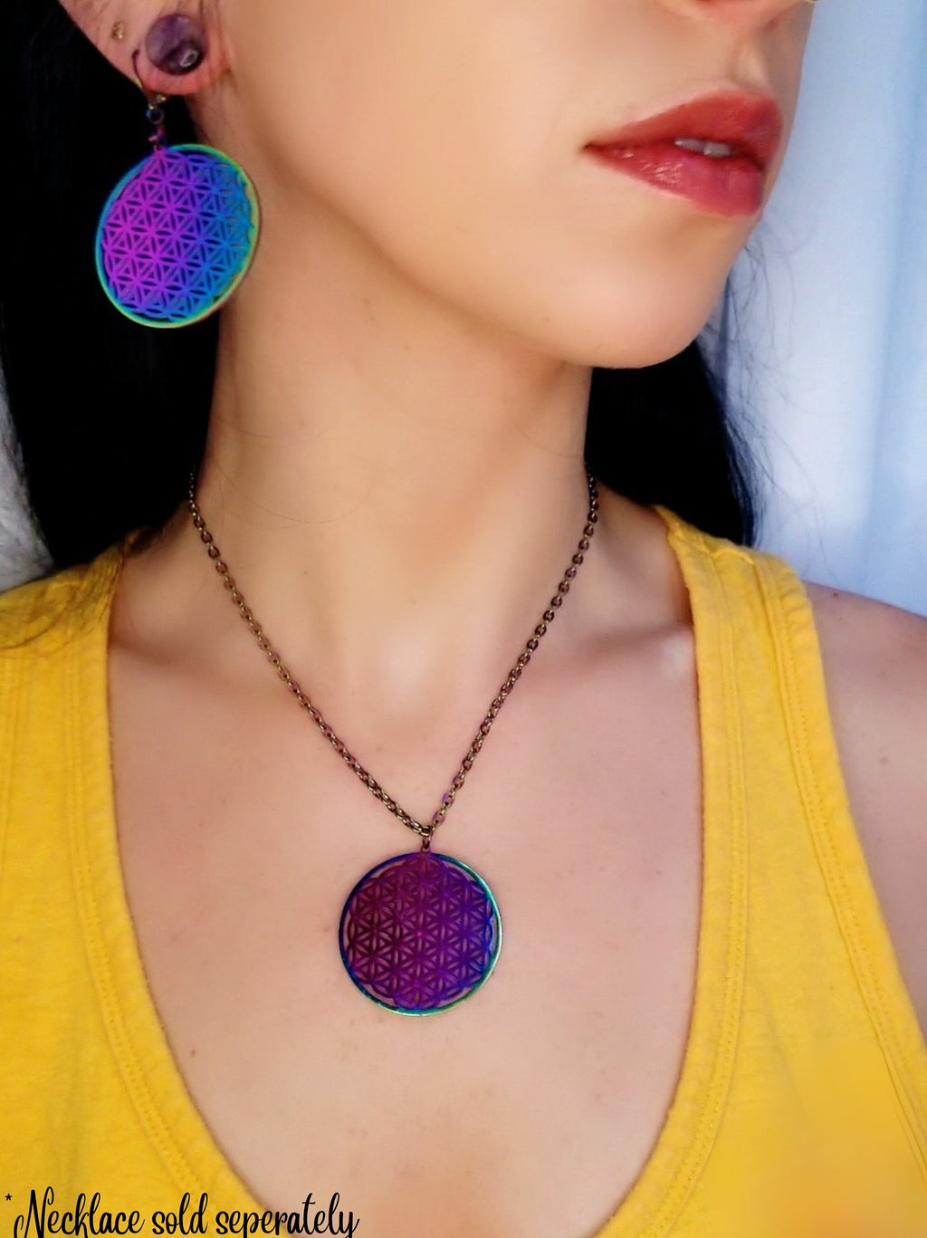 Rainbow Flower of Life Earrings | Sacred Geometry Jewelry Huggie Statement Earrings