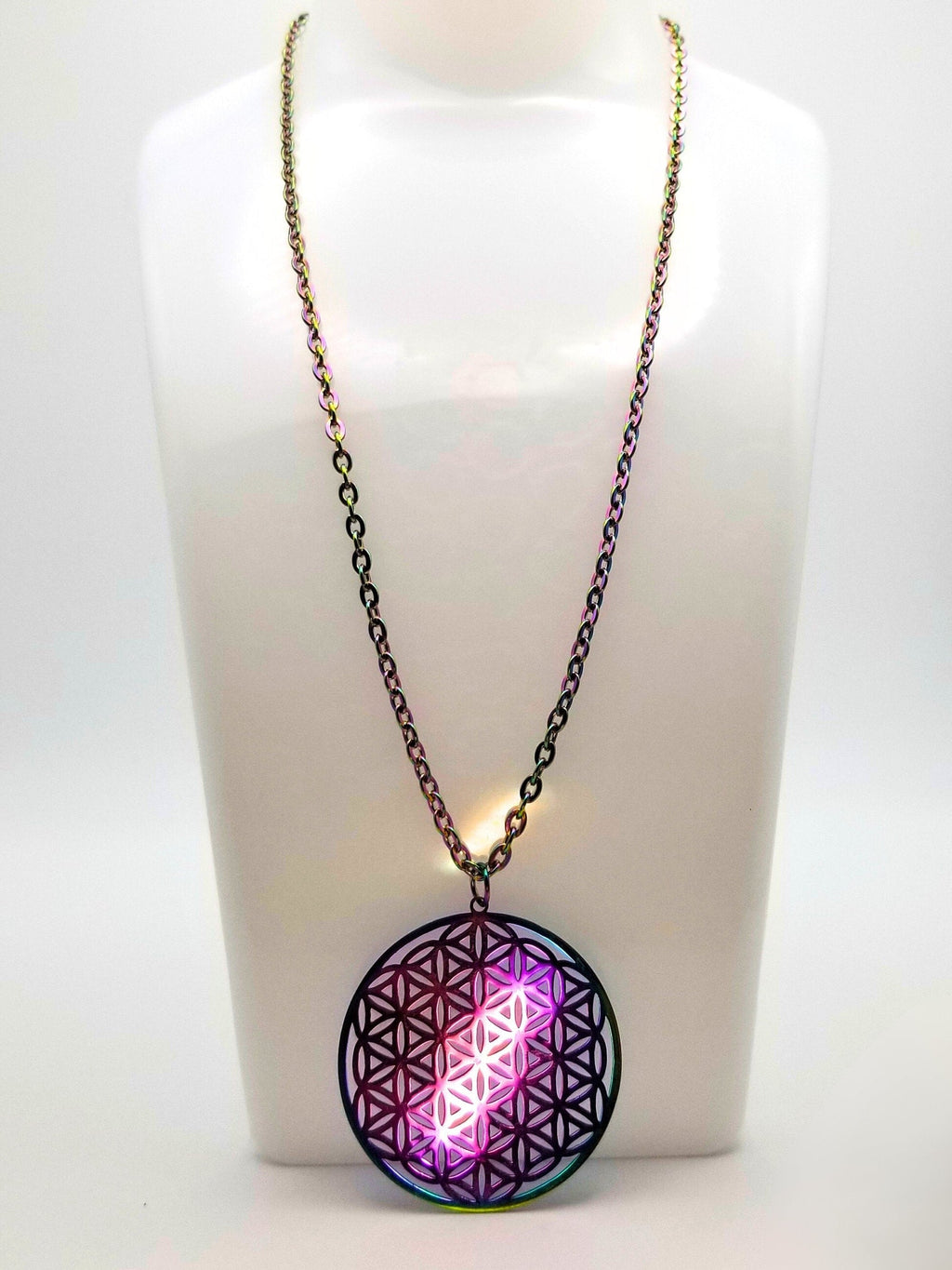 Rainbow Flower of Life Necklace | Reversible Sacred Geometry | Two Looks in One | Waterproof Artisan Jewelry