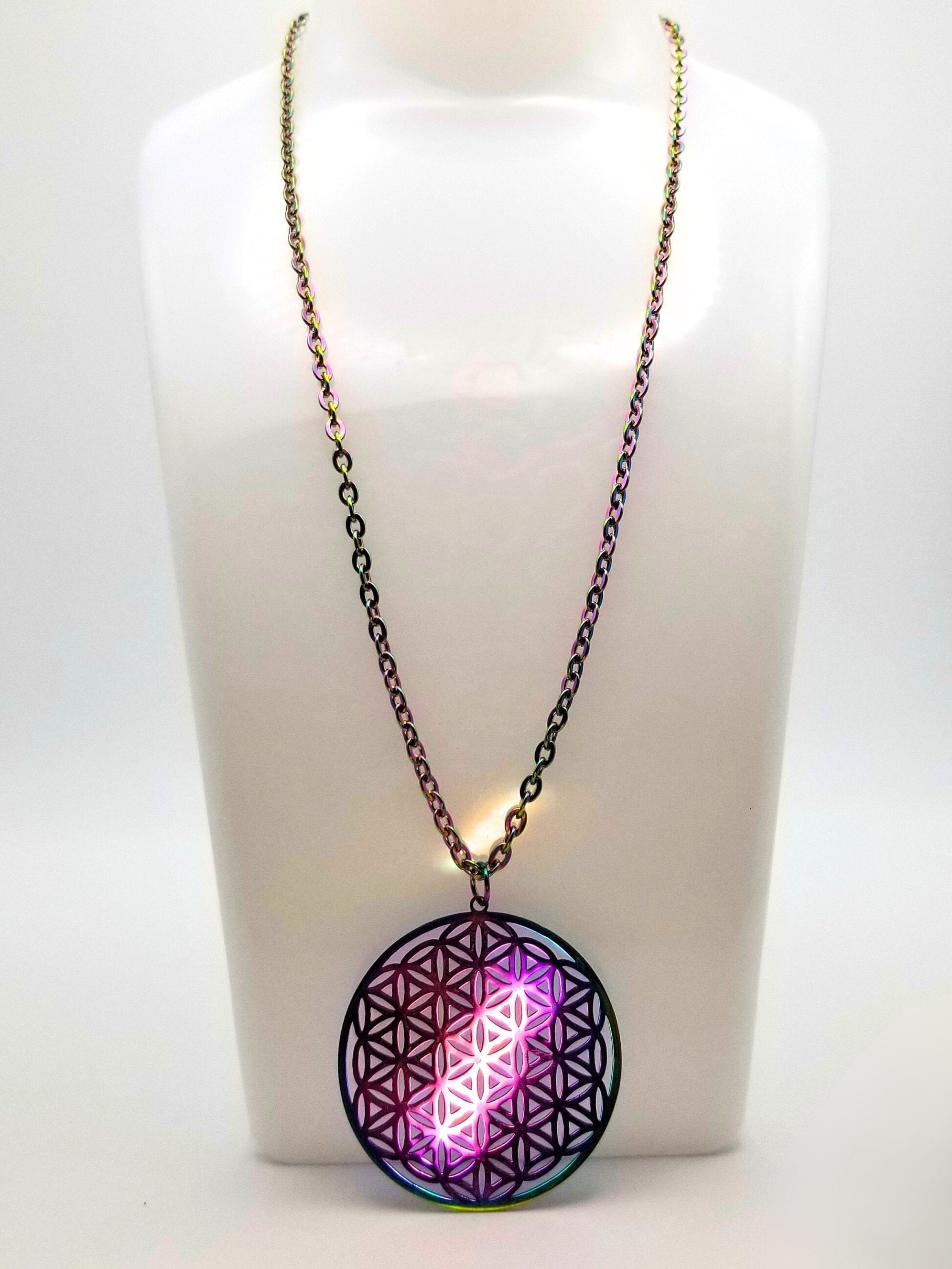 Rainbow Flower of Life Necklace | Reversible Sacred Geometry | Two Looks in One | Waterproof Artisan Jewelry